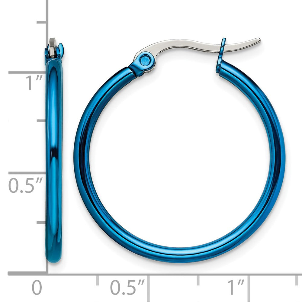 Stainless Steel Chisel Polished Blue Ip-Plated 26mm Diameter 2mm Hoop Earrings