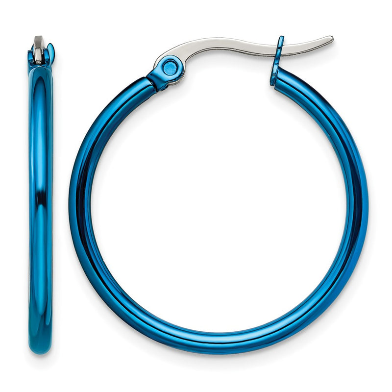 Stainless Steel Chisel Polished Blue Ip-Plated 26mm Diameter 2mm Hoop Earrings