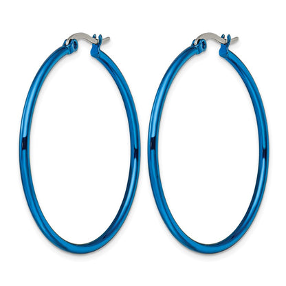 Stainless Steel Chisel Polished Blue Ip-Plated 42mm Diameter 2mm Hoop Earrings
