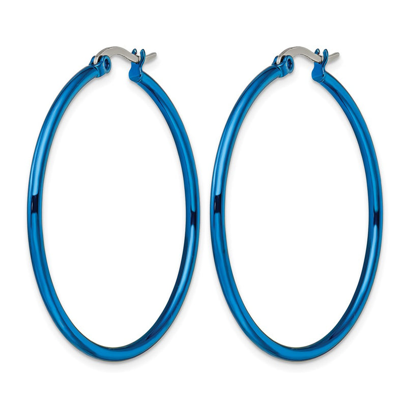Stainless Steel Chisel Polished Blue Ip-Plated 42mm Diameter 2mm Hoop Earrings