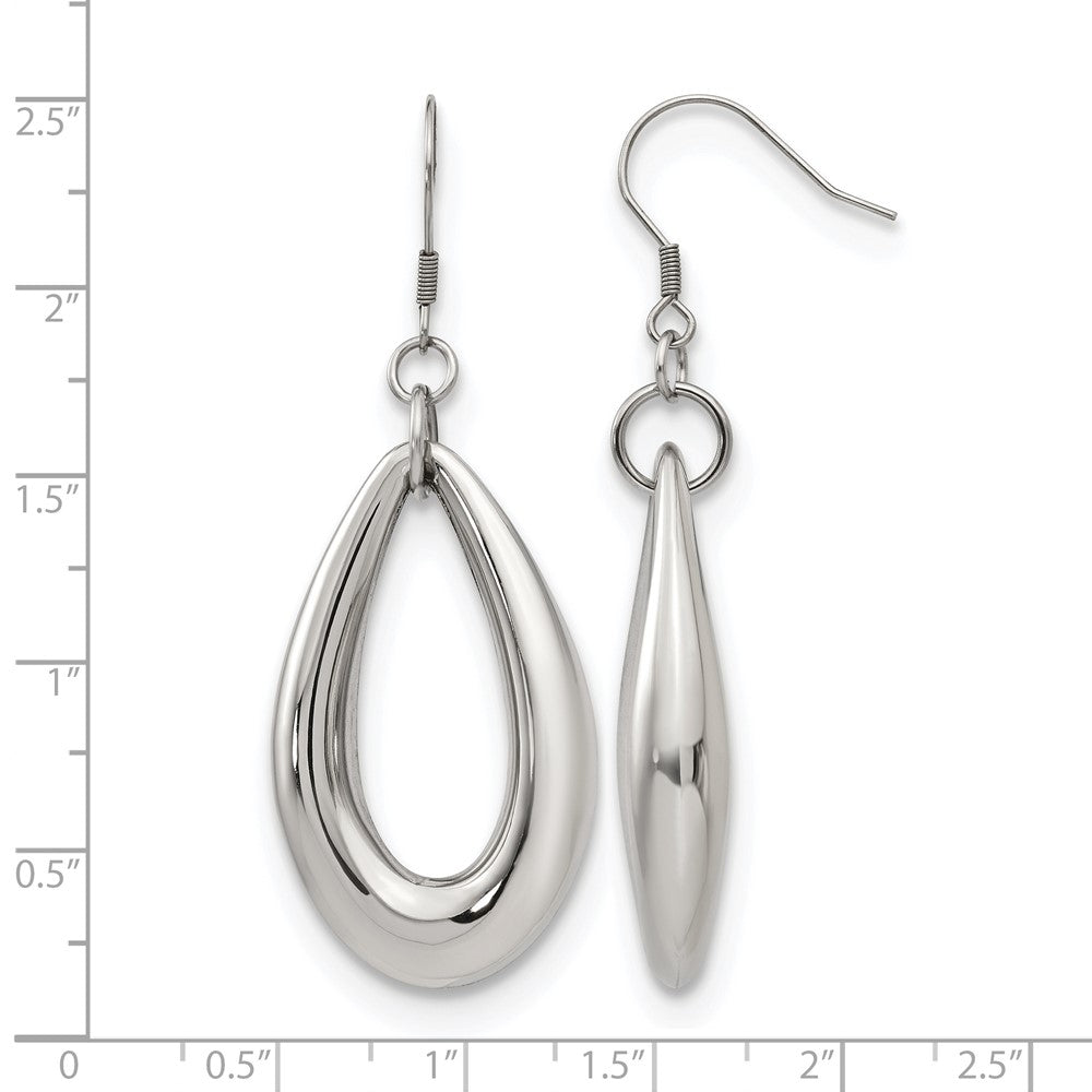 Stainless Steel Chisel Polished Teardrop Dangle Shepherd Hook Earrings