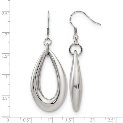Stainless Steel Chisel Polished Teardrop Dangle Shepherd Hook Earrings