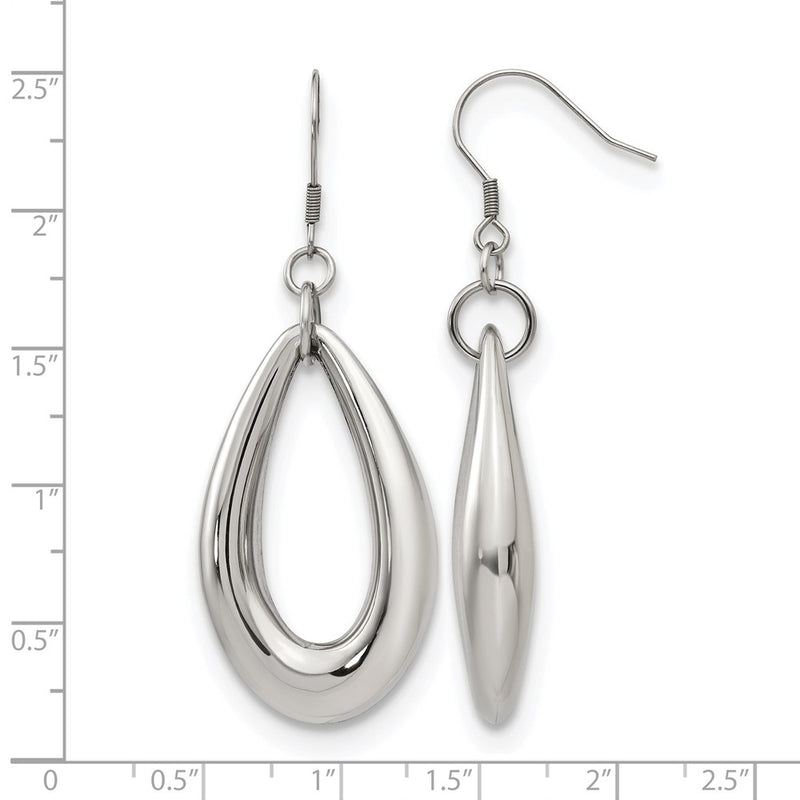 Stainless Steel Chisel Polished Teardrop Dangle Shepherd Hook Earrings