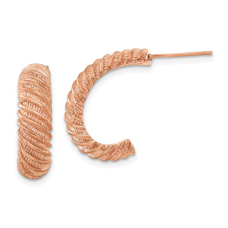 Stainless Steel Pink Ip-Plated Textured J Hoop Earrings