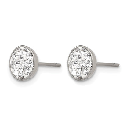 Stainless Steel Chisel Polished Clear Crystal Post Earrings