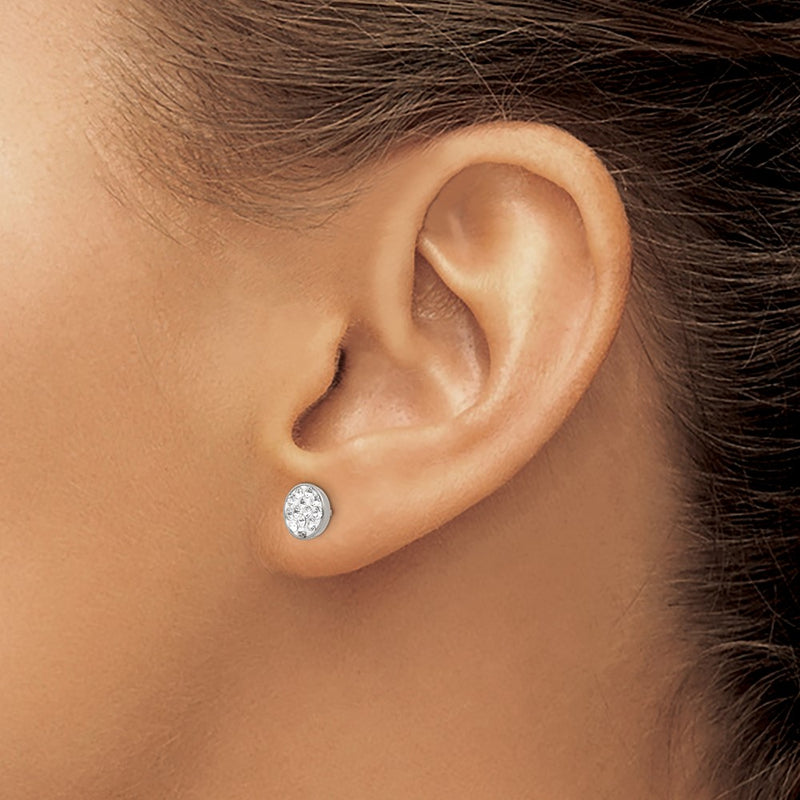 Stainless Steel Chisel Polished Clear Crystal Post Earrings