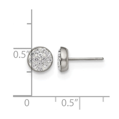 Stainless Steel Chisel Polished Clear Crystal Post Earrings