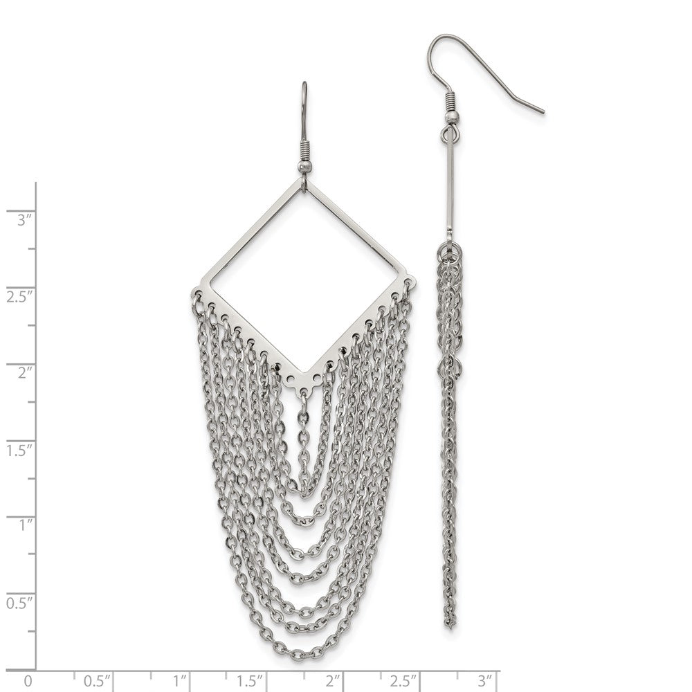 Stainless Steel Chisel Polished Multi Chain Dangle Shepherd Hook Earrings
