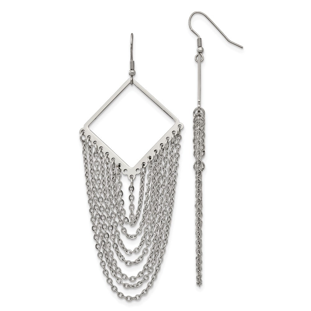 Stainless Steel Chisel Polished Multi Chain Dangle Shepherd Hook Earrings