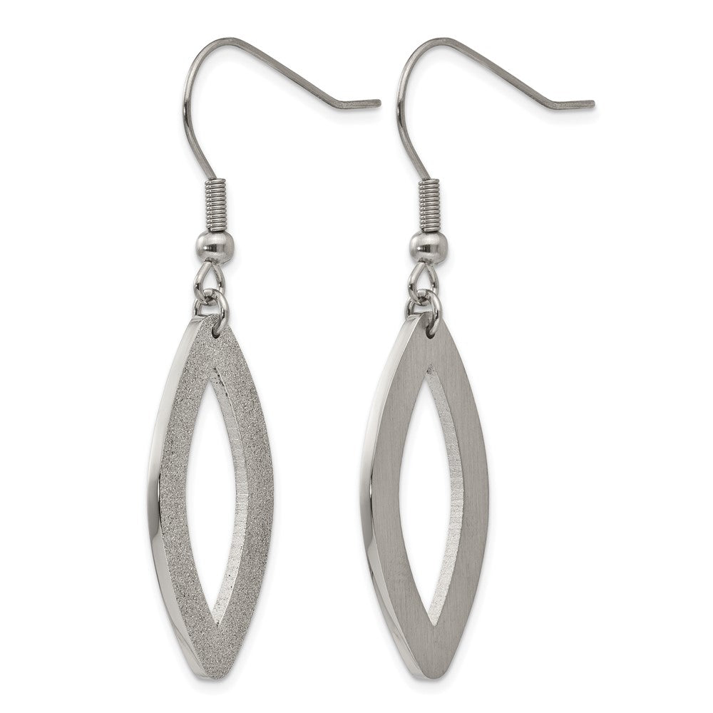 Stainless Steel Chisel Polished Laser Cut Oval Dangle Shepherd Hook Earrings