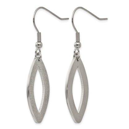 Stainless Steel Chisel Polished Laser Cut Oval Dangle Shepherd Hook Earrings