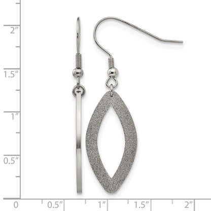 Stainless Steel Chisel Polished Laser Cut Oval Dangle Shepherd Hook Earrings