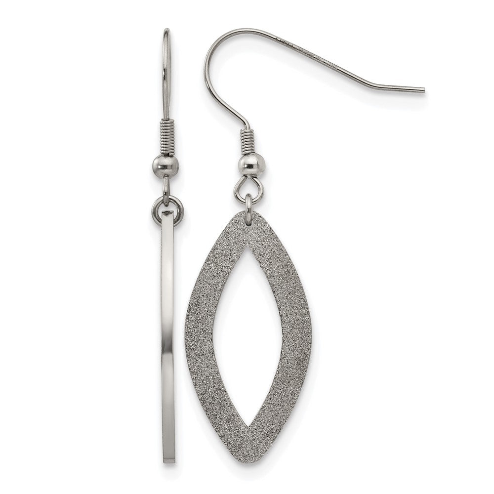 Stainless Steel Chisel Polished Laser Cut Oval Dangle Shepherd Hook Earrings