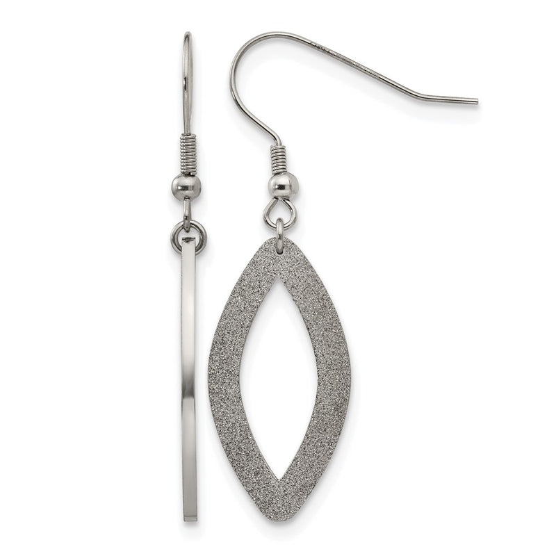 Stainless Steel Chisel Polished Laser Cut Oval Dangle Shepherd Hook Earrings