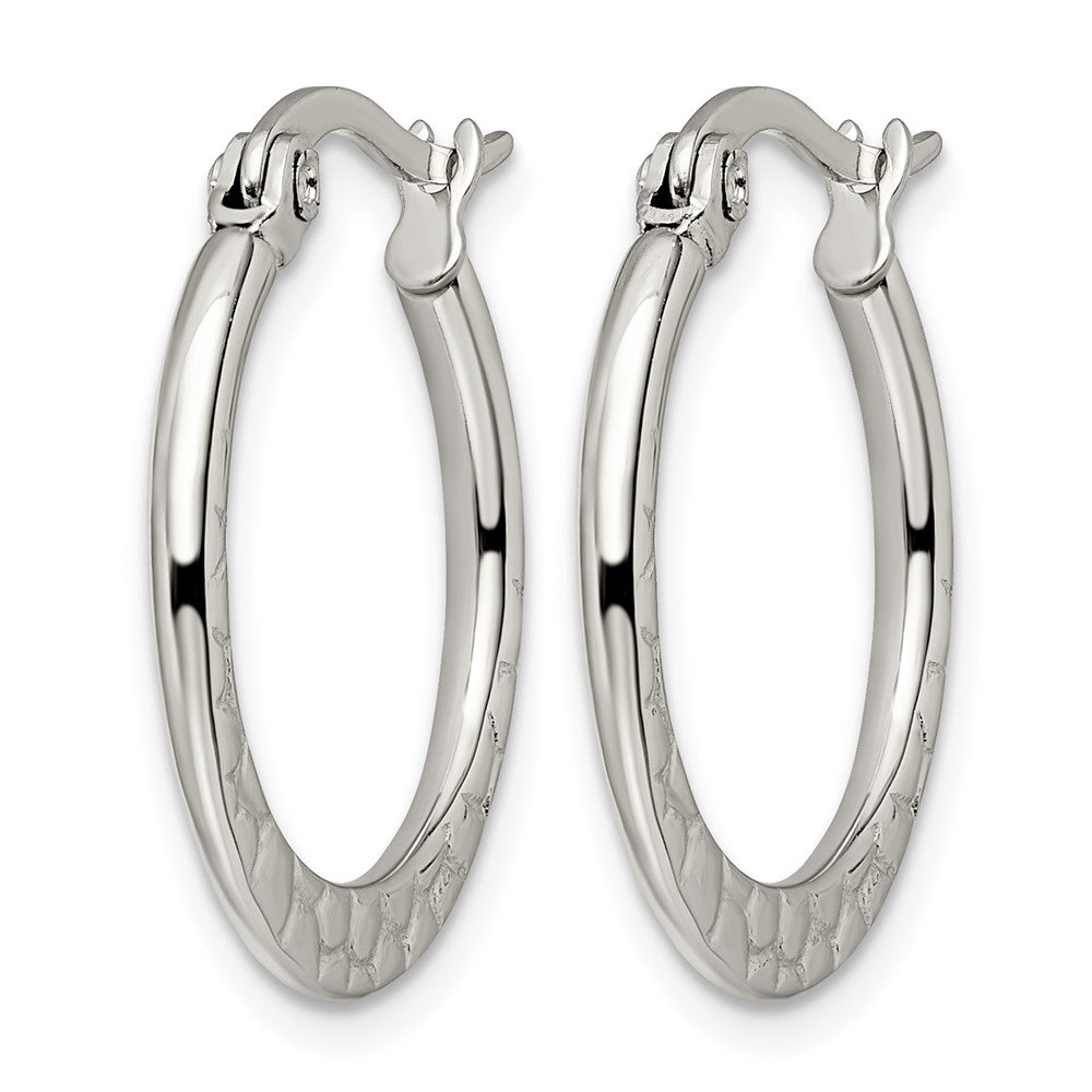Stainless Steel Chisel Polished And Textured 20mm Diameter Hoop Earrings