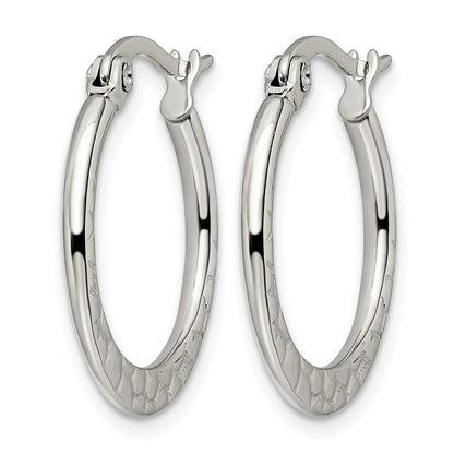 Stainless Steel Chisel Polished And Textured 20mm Diameter Hoop Earrings