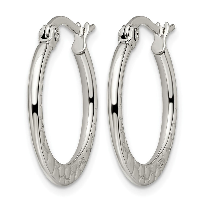 Stainless Steel Chisel Polished And Textured 20mm Diameter Hoop Earrings