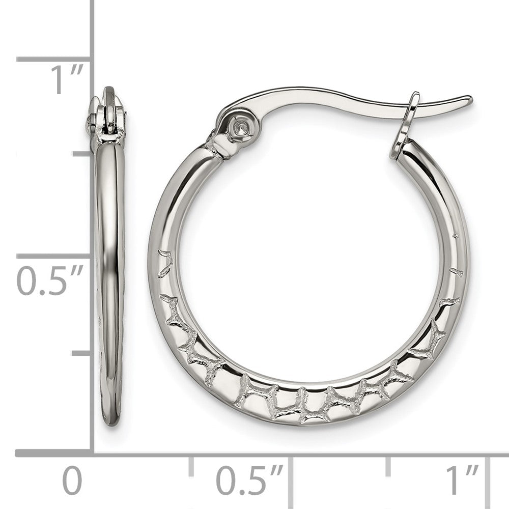 Stainless Steel Chisel Polished And Textured 20mm Diameter Hoop Earrings