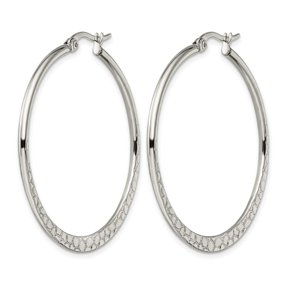 Stainless Steel Chisel Polished And Textured 40mm Diameter Hoop Earrings