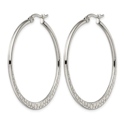 Stainless Steel Chisel Polished And Textured 40mm Diameter Hoop Earrings