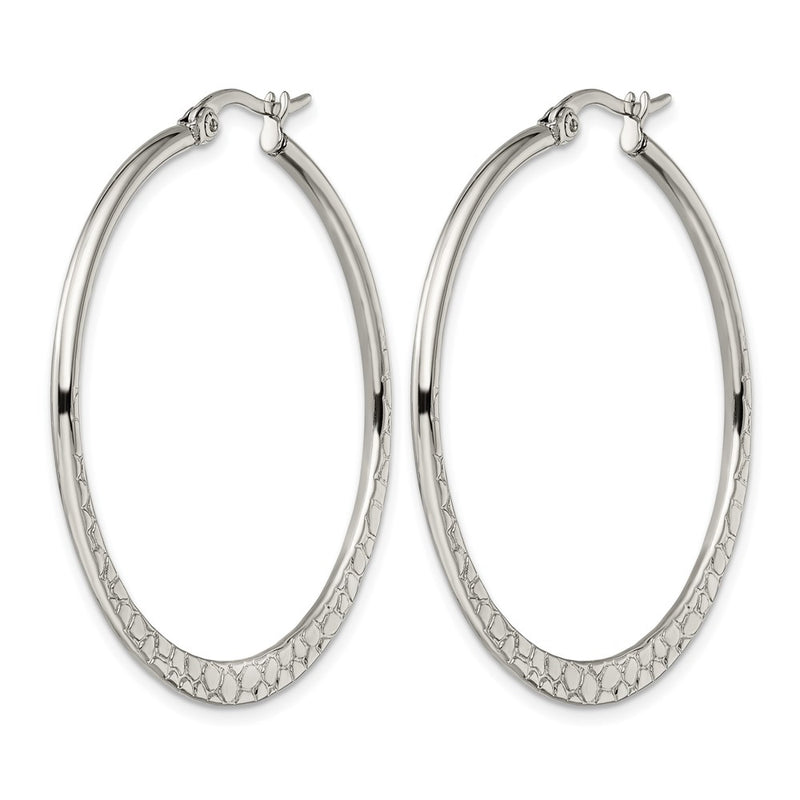 Stainless Steel Chisel Polished And Textured 40mm Diameter Hoop Earrings