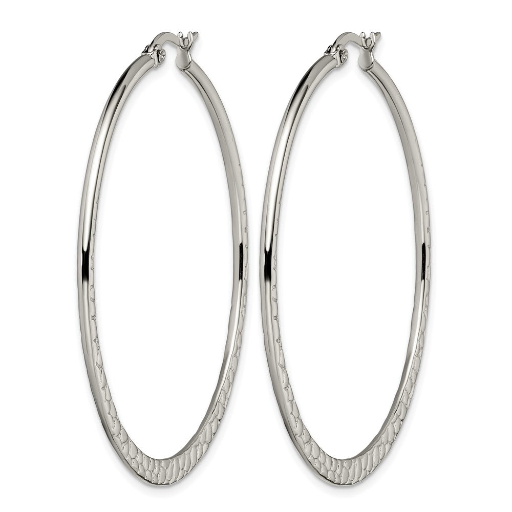 Stainless Steel Chisel Polished And Textured 50mm Diameter Hoop Earrings