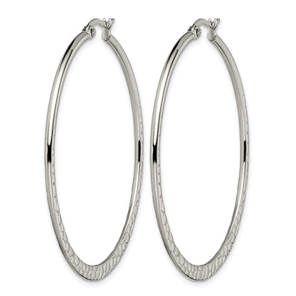 Stainless Steel Chisel Polished And Textured 50mm Diameter Hoop Earrings