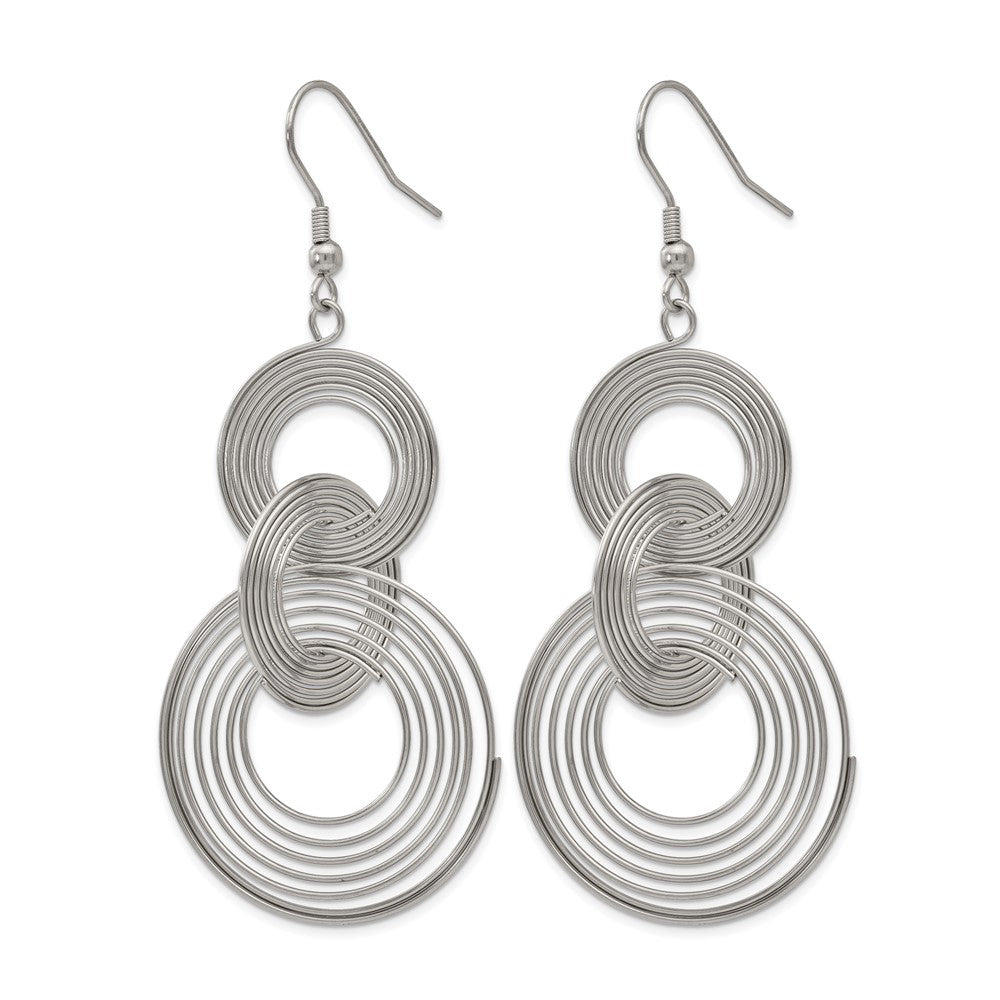 Stainless Steel Chisel Polished Multiple Circle Dangle Shepherd Hook Earrings