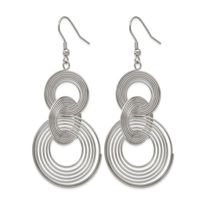 Stainless Steel Chisel Polished Multiple Circle Dangle Shepherd Hook Earrings