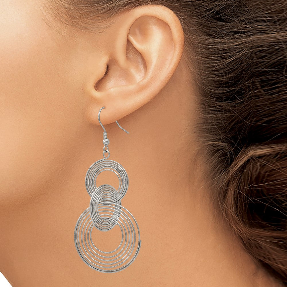 Stainless Steel Chisel Polished Multiple Circle Dangle Shepherd Hook Earrings