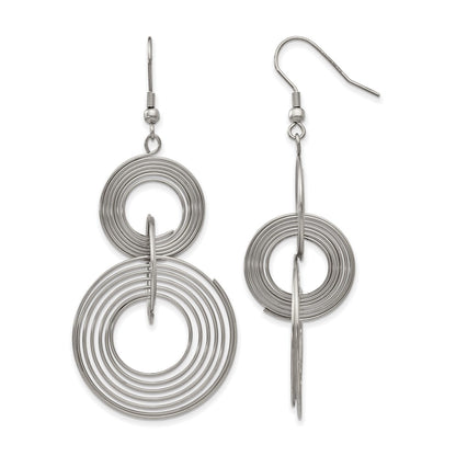 Stainless Steel Chisel Polished Multiple Circle Dangle Shepherd Hook Earrings