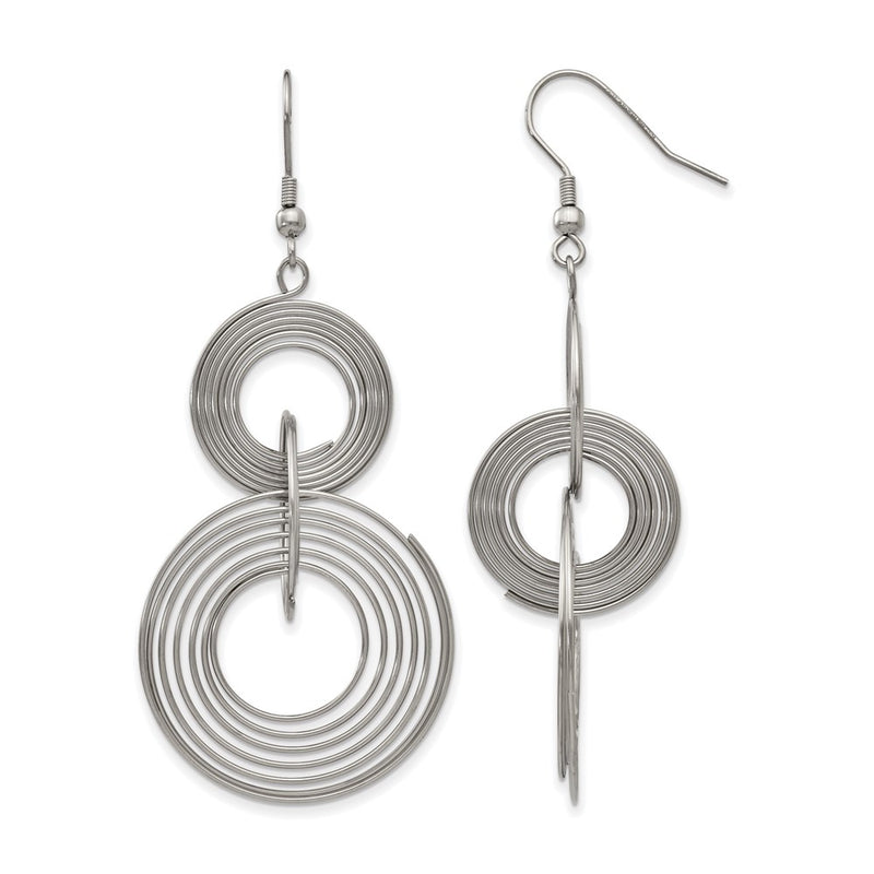 Stainless Steel Chisel Polished Multiple Circle Dangle Shepherd Hook Earrings
