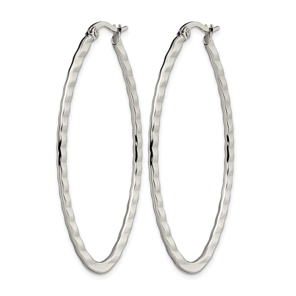 Stainless Steel Chisel Polished And Textured Oval Hoop Earrings