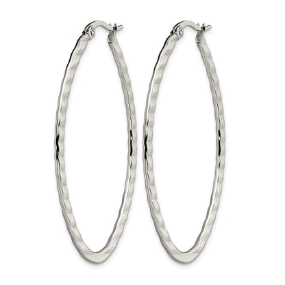Stainless Steel Chisel Polished And Textured Oval Hoop Earrings