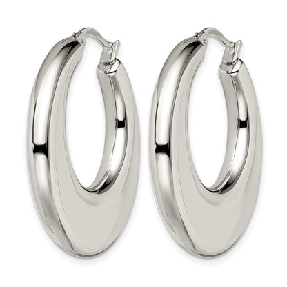 Stainless Steel Chisel Polished 35mm Diameter Hollow Hoop Earrings