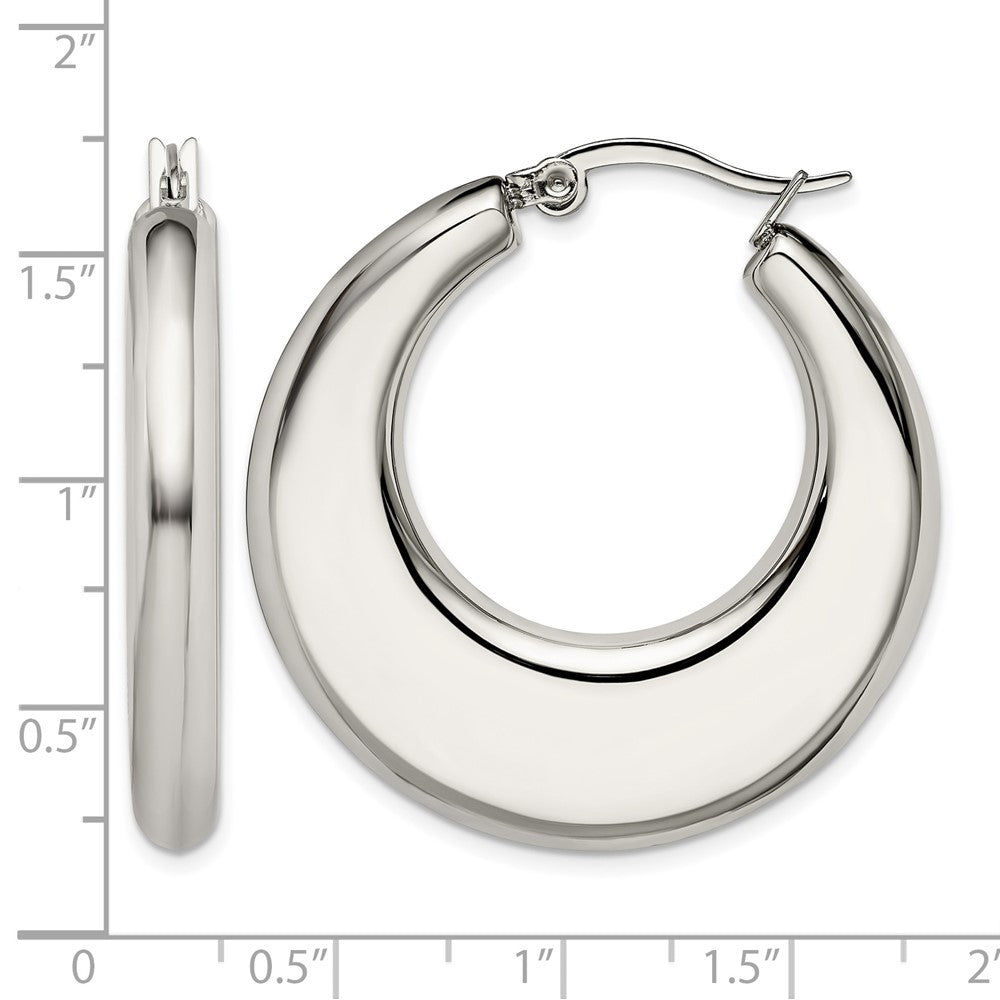 Stainless Steel Chisel Polished 35mm Diameter Hollow Hoop Earrings