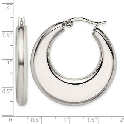 Stainless Steel Chisel Polished 35mm Diameter Hollow Hoop Earrings