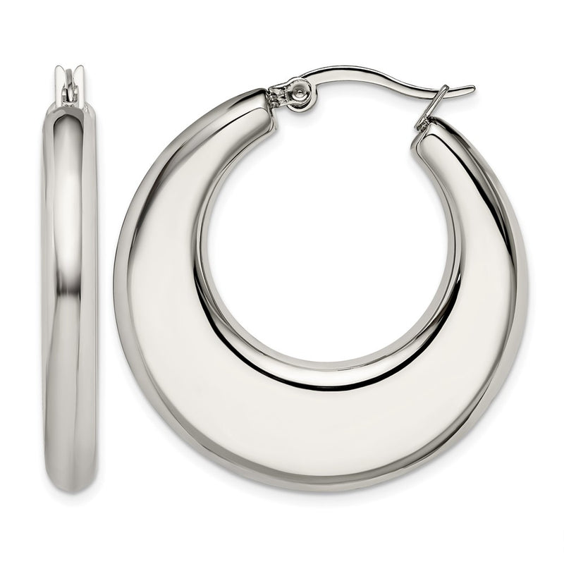Stainless Steel Chisel Polished 35mm Diameter Hollow Hoop Earrings