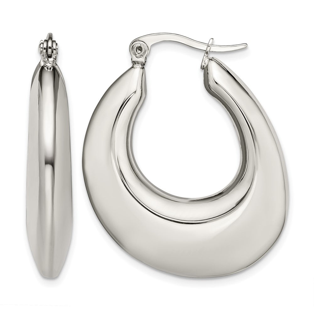 Stainless Steel Chisel Polished Teardrop Hollow Hoop Earrings