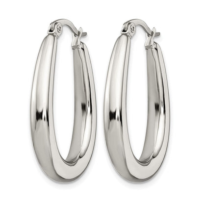Stainless Steel Chisel Polished Teardrop Hollow Hoop Earrings