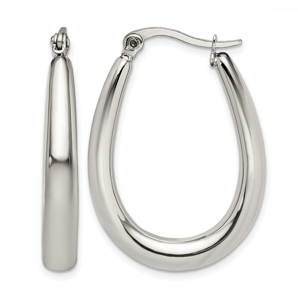 Stainless Steel Chisel Polished Teardrop Hollow Hoop Earrings