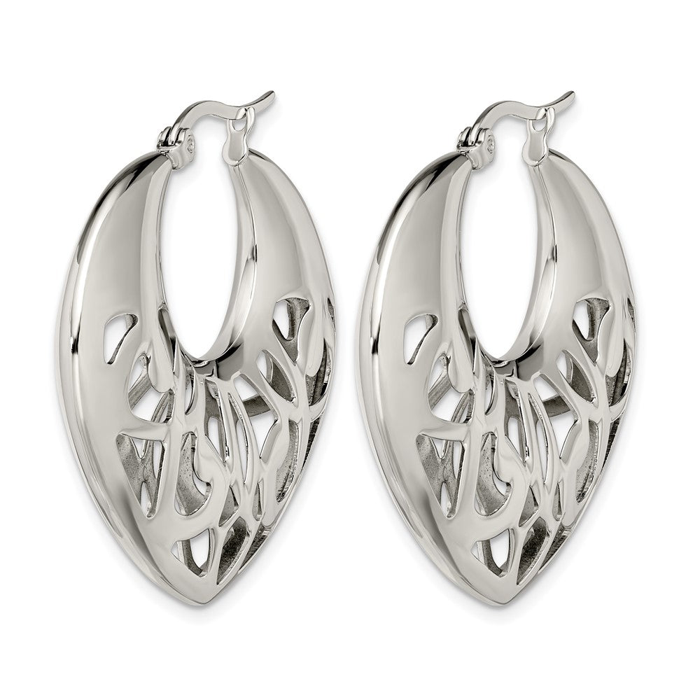 Stainless Steel Chisel Polished Fancy Cut Out 40mm Diameter Hoop Earrings