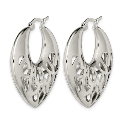 Stainless Steel Chisel Polished Fancy Cut Out 40mm Diameter Hoop Earrings