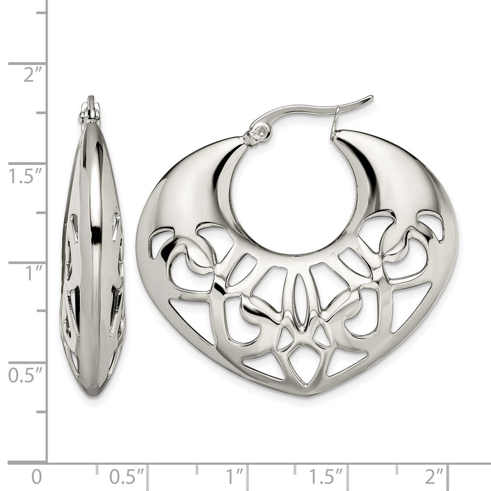 Stainless Steel Chisel Polished Fancy Cut Out 40mm Diameter Hoop Earrings