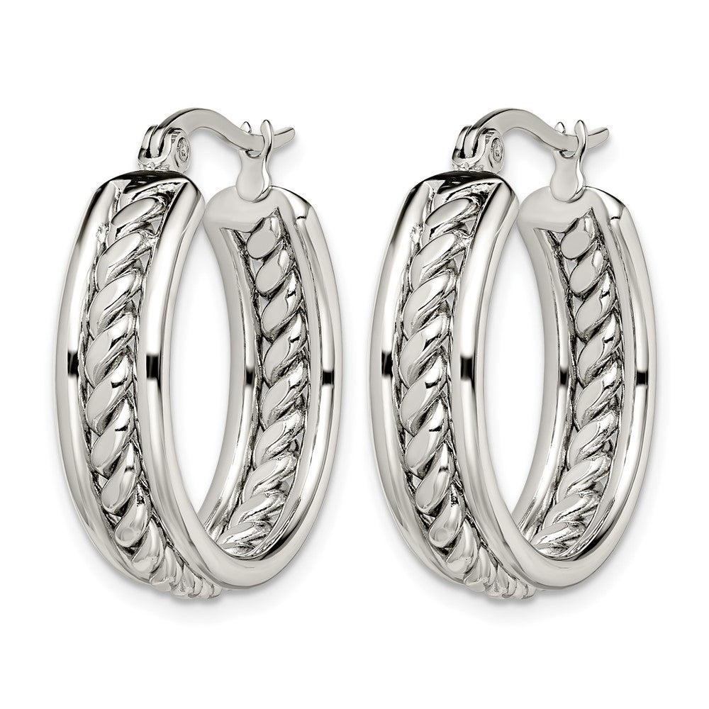 Stainless Steel Chisel Polished Twisted Middle 25mm Diameter Hoop Earrings