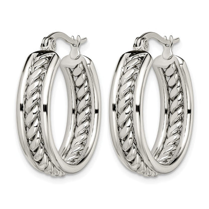 Stainless Steel Chisel Polished Twisted Middle 25mm Diameter Hoop Earrings