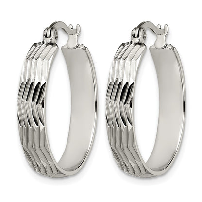 Stainless Steel Chisel Polished And Textured Hoop Earrings