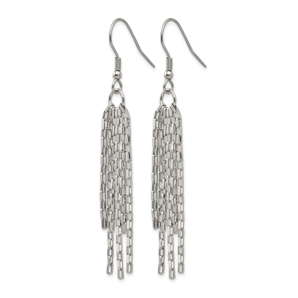 Stainless Steel Chisel Polished Multi Strand Box Chain Dangle Earrings