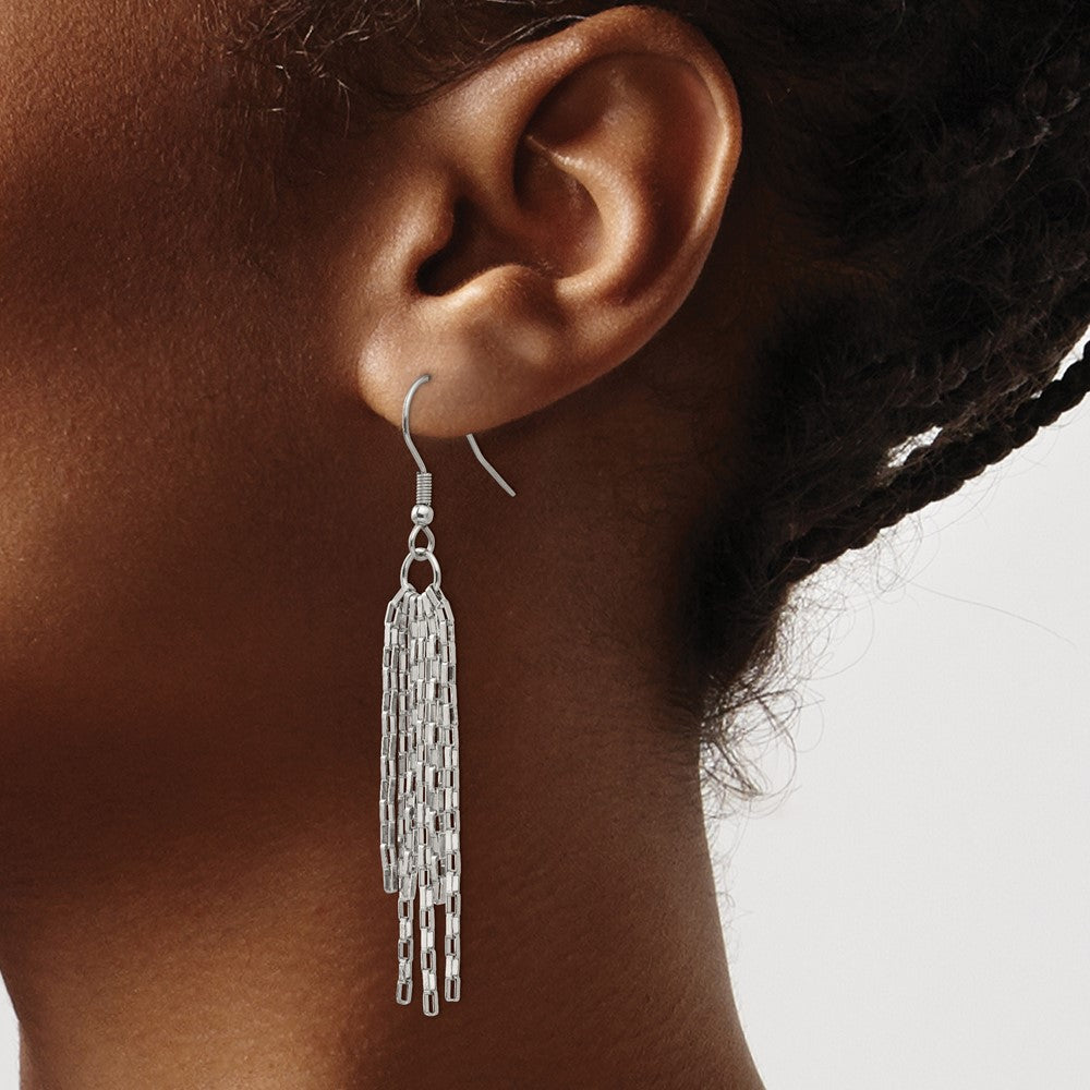 Stainless Steel Chisel Polished Multi Strand Box Chain Dangle Earrings
