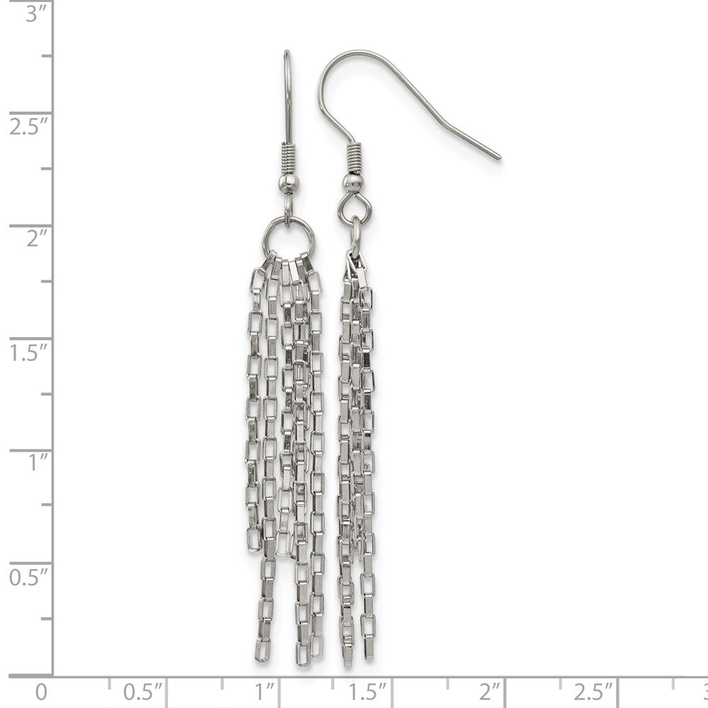 Stainless Steel Chisel Polished Multi Strand Box Chain Dangle Earrings